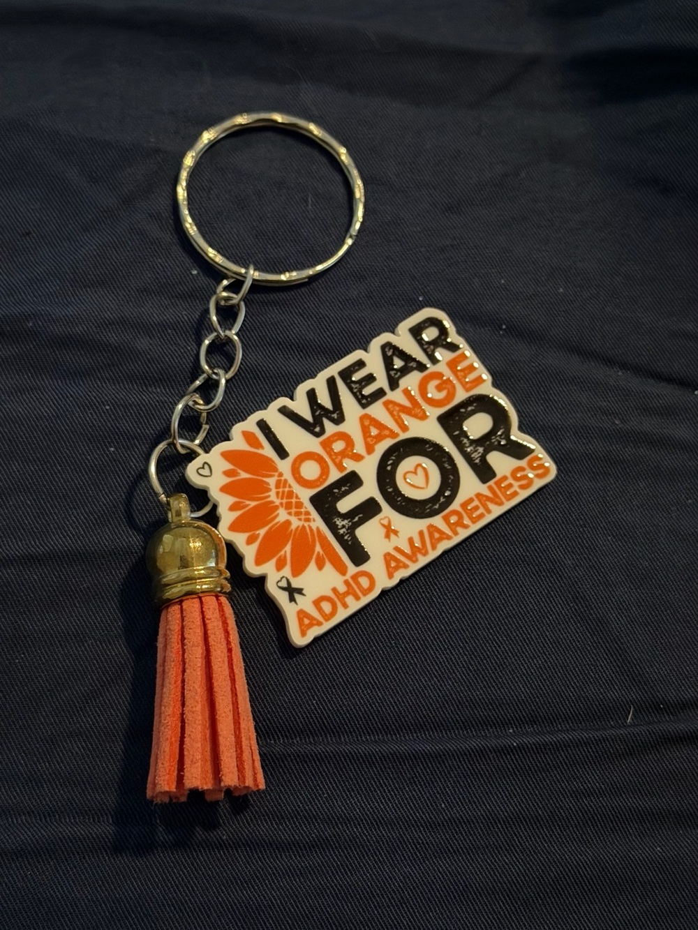 Orange ADHD Awareness Keychain with Tassel